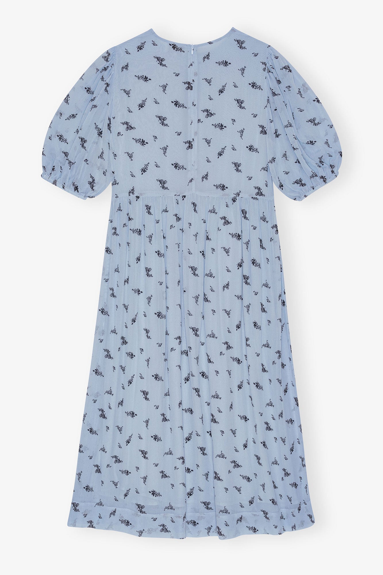 Printed Georgette Puff Sleeve Midi Dress | Brunnera Blue