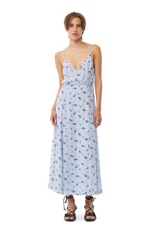 Printed Georgette Strap Wrap Dress | Brunnera Blue