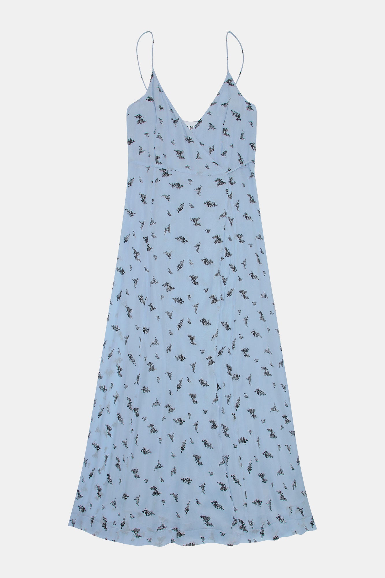Printed Georgette Strap Wrap Dress | Brunnera Blue