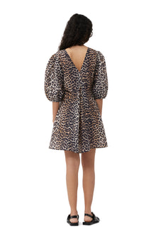 Silk V-Neck Mini Dress | Leopard
