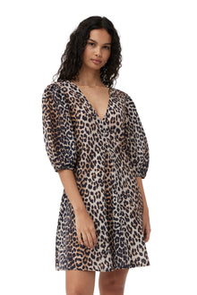 Silk V-Neck Mini Dress | Leopard