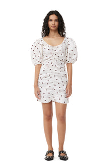 Printed U-neck Mini Dress | Egret