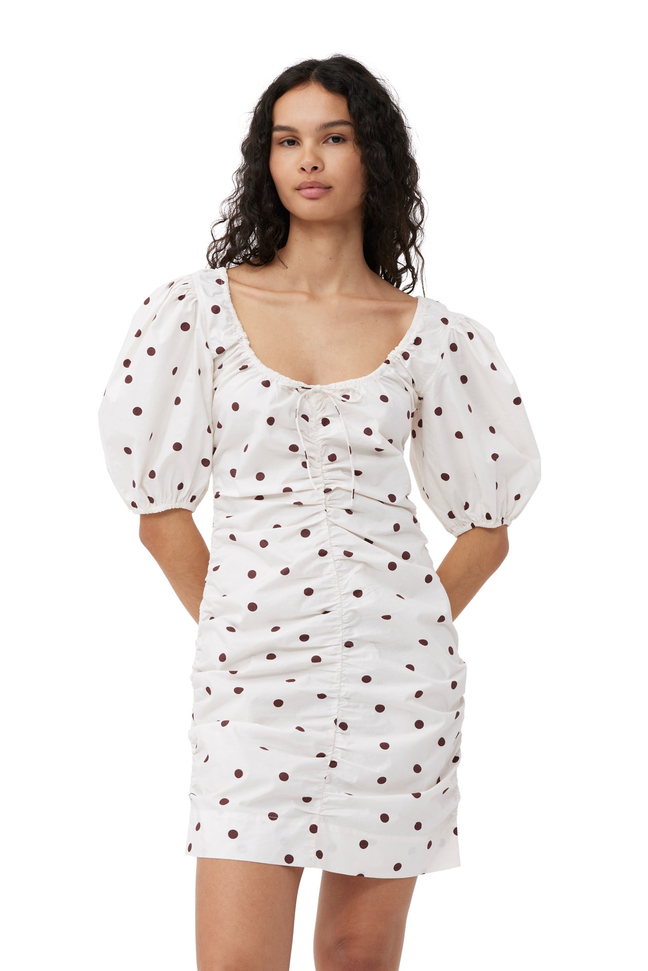 Printed U-neck Mini Dress | Egret