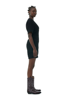 Textured Suiting Mini Dress | Black
