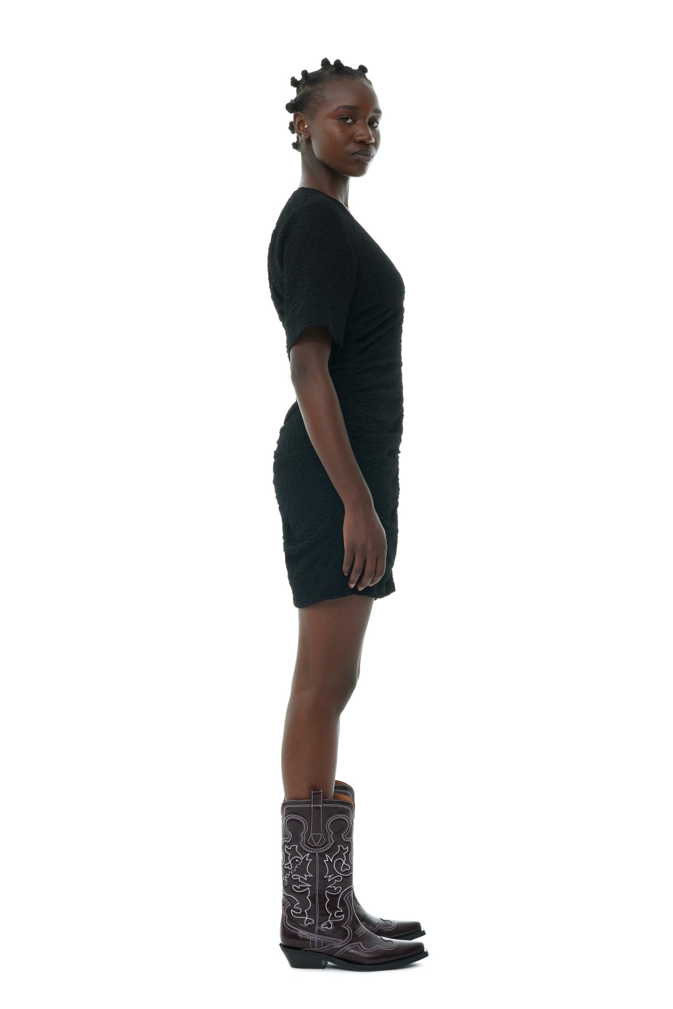Textured Suiting Mini Dress | Black
