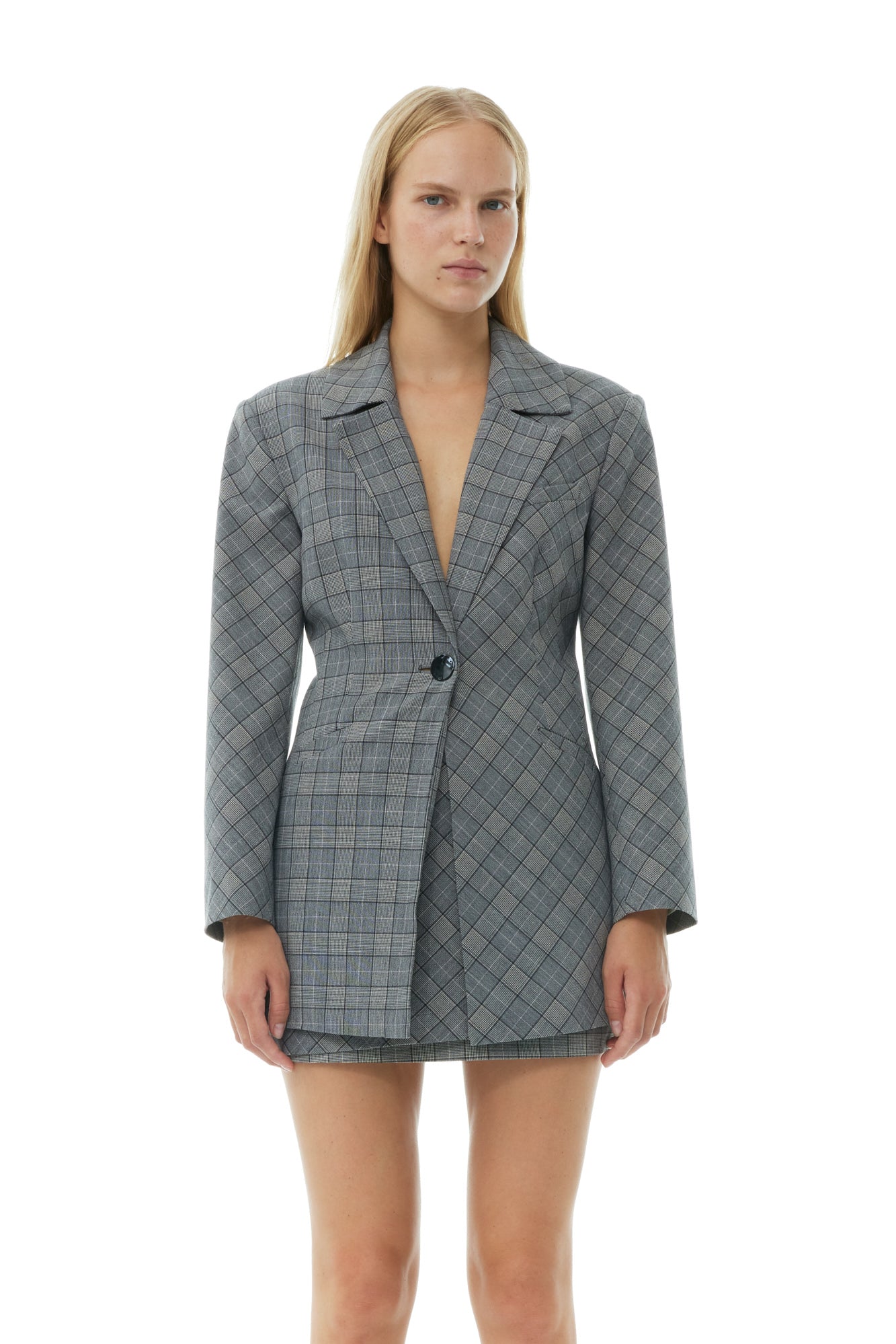 Check Mix Fitted Blazer | Frost Gray