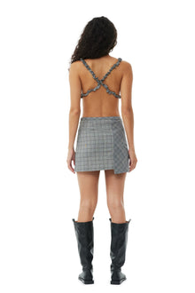 Checkered Mix Ruched Top | Frost Gray