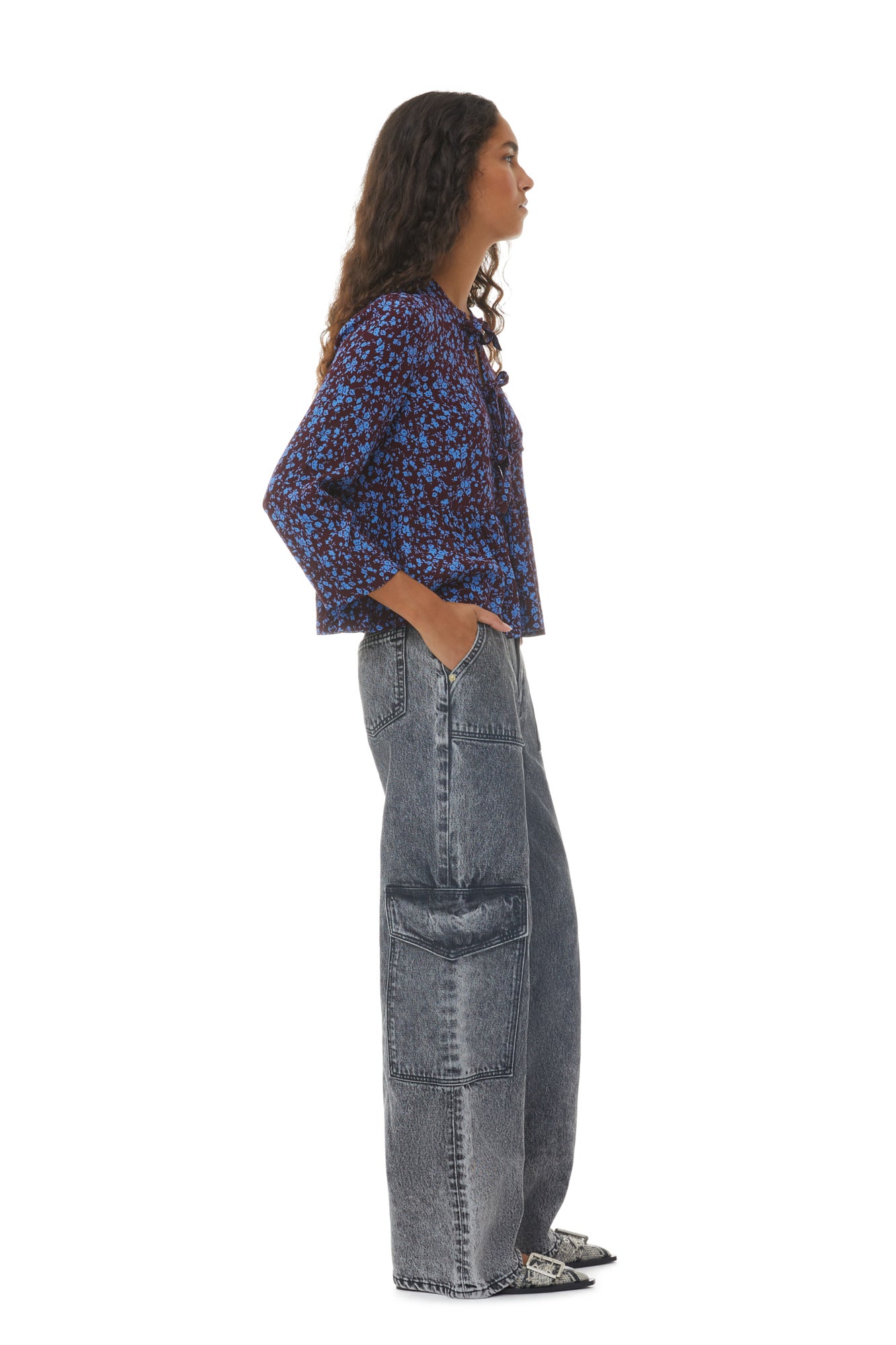 Printed Crepe Peplum Blouse | Port Royale