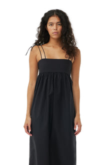 Cotton Poplin String Midi Dress | Black