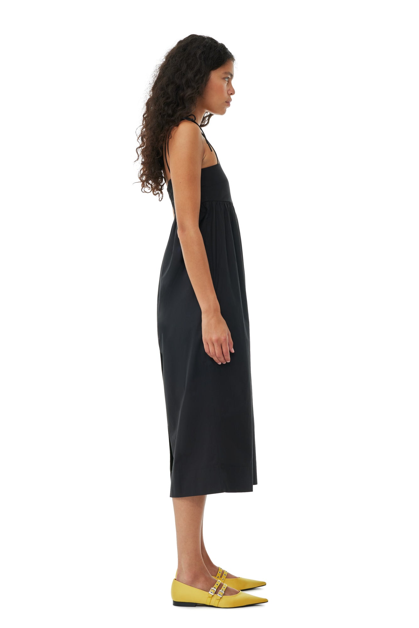 Cotton Poplin String Midi Dress | Black