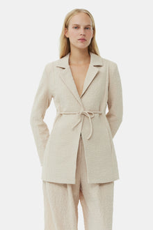 Textured Suiting Tie String Blazer | Oyster Gray
