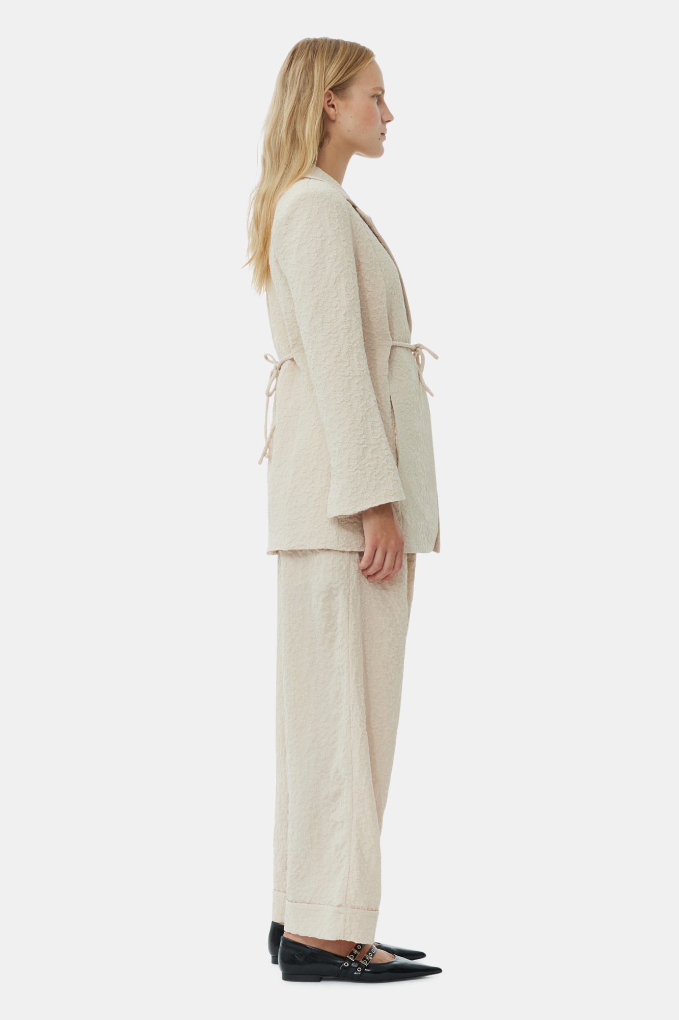 Textured Suiting Tie String Blazer | Oyster Gray