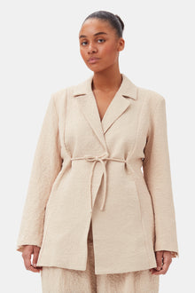 Textured Suiting Tie String Blazer | Oyster Gray