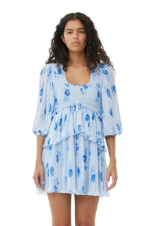 Pleated Georgette Flounce Smock Mini Dress | Heather