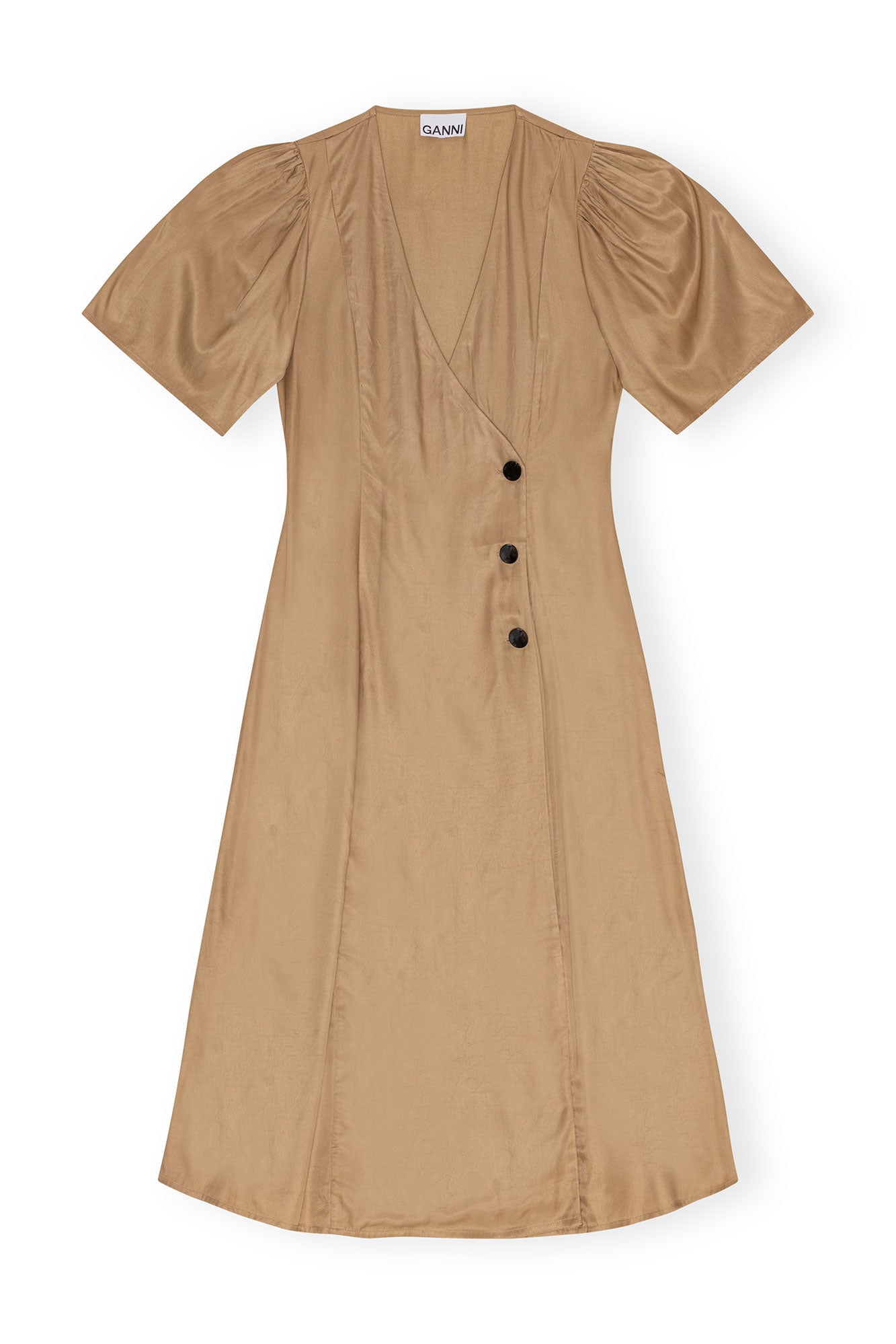 Viscose Twill Wrap Midi Dress | Tiger's Eye