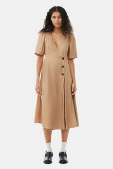 Viscose Twill Wrap Midi Dress | Tiger's Eye