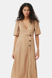 Viscose Twill Wrap Midi Dress | Tiger's Eye