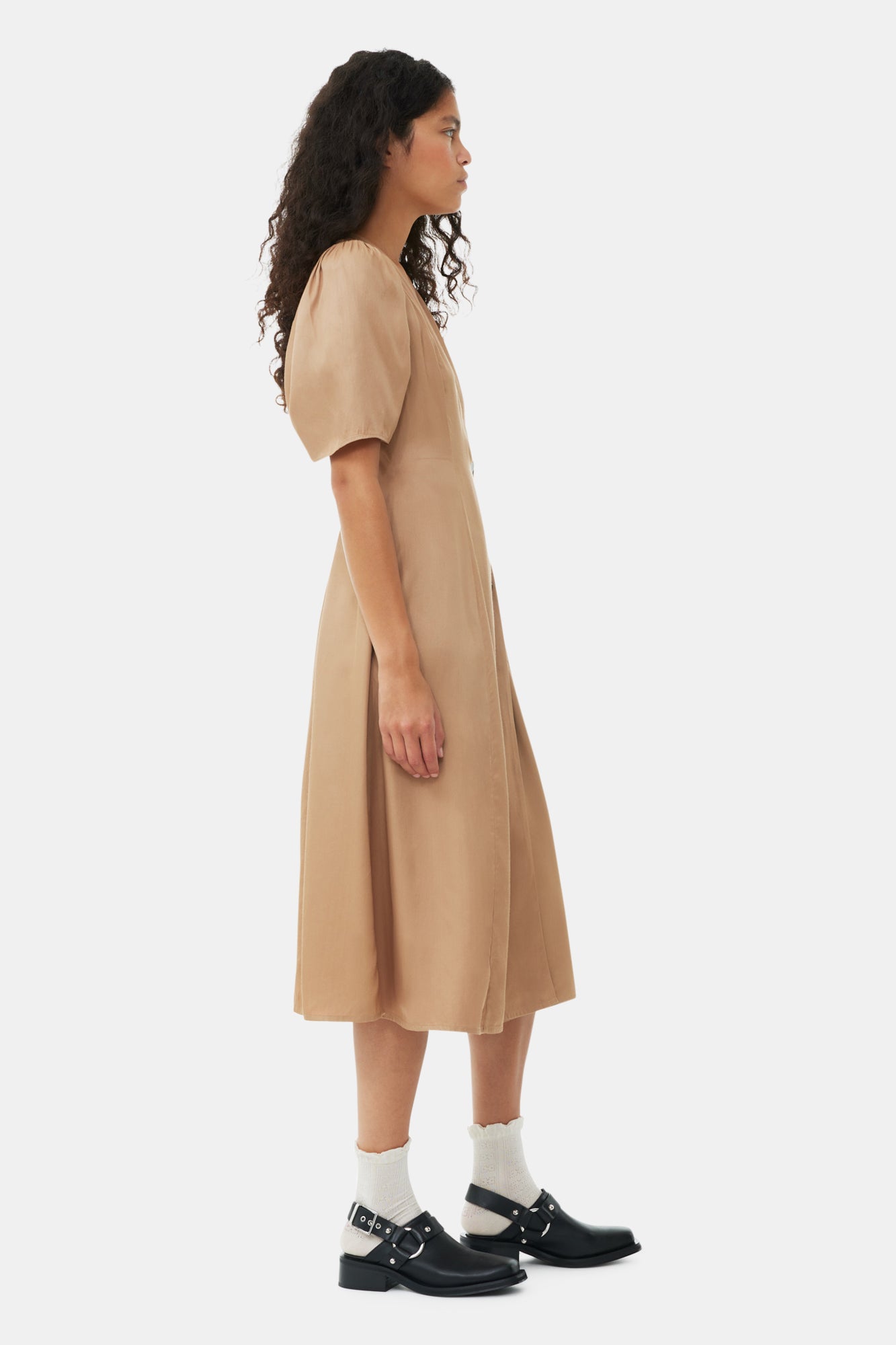 Viscose Twill Wrap Midi Dress | Tiger's Eye