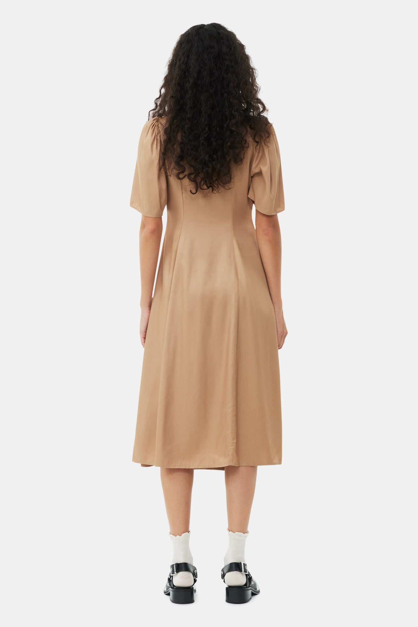 Viscose Twill Wrap Midi Dress | Tiger's Eye