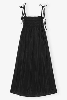 Viscose Habotai Midi Smock Strap Dress | Black