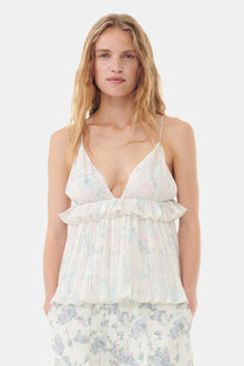 Pleated Georgette Strap Top | Tofu