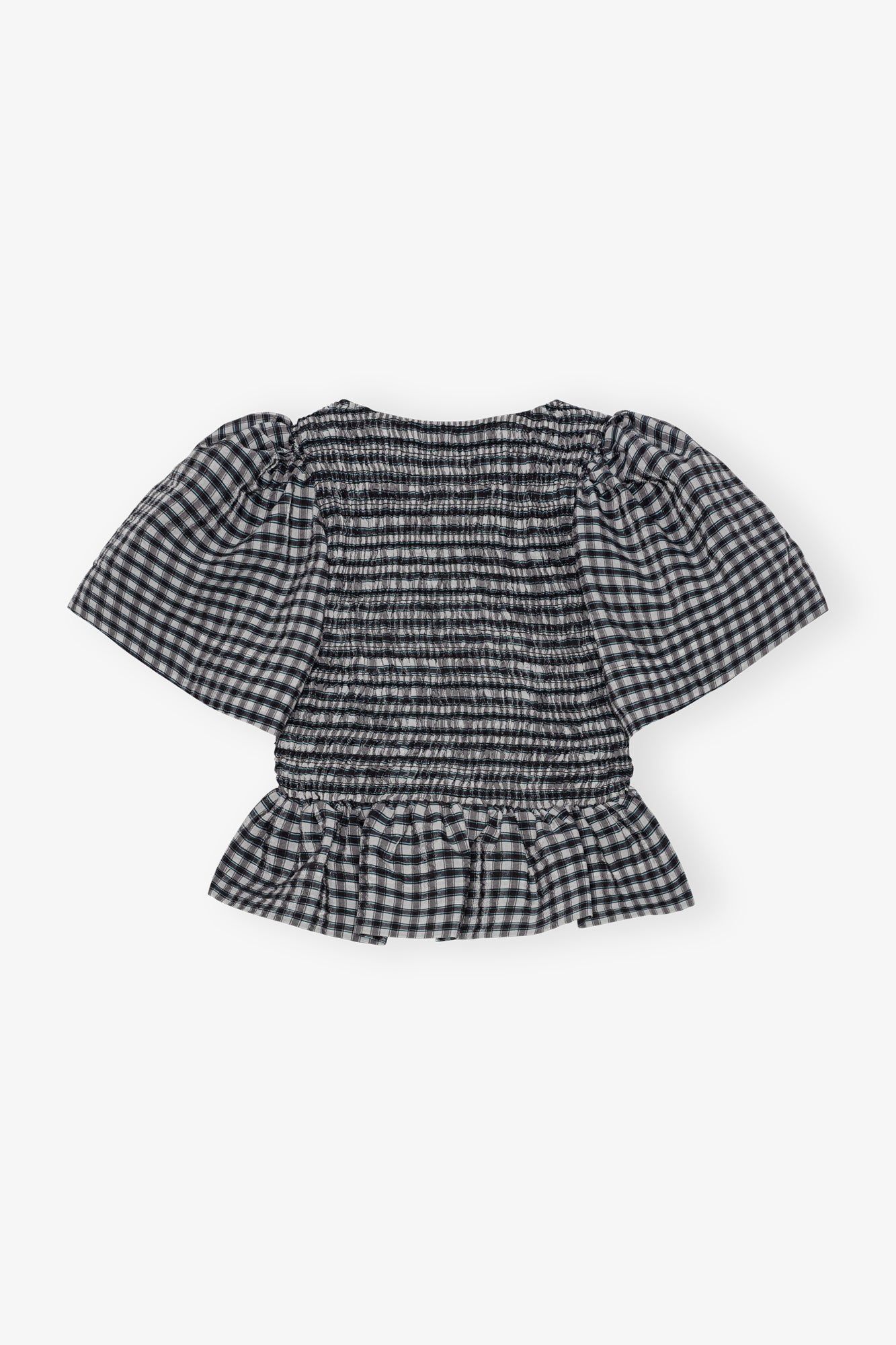 Seersucker Check Open-neck Smock Blouse | Egret
