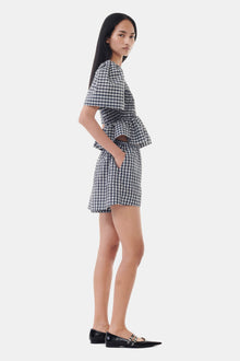 Seersucker Check Open-neck Smock Blouse | Egret