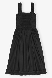 Cotton Poplin Square Neck Midi Dress | Black
