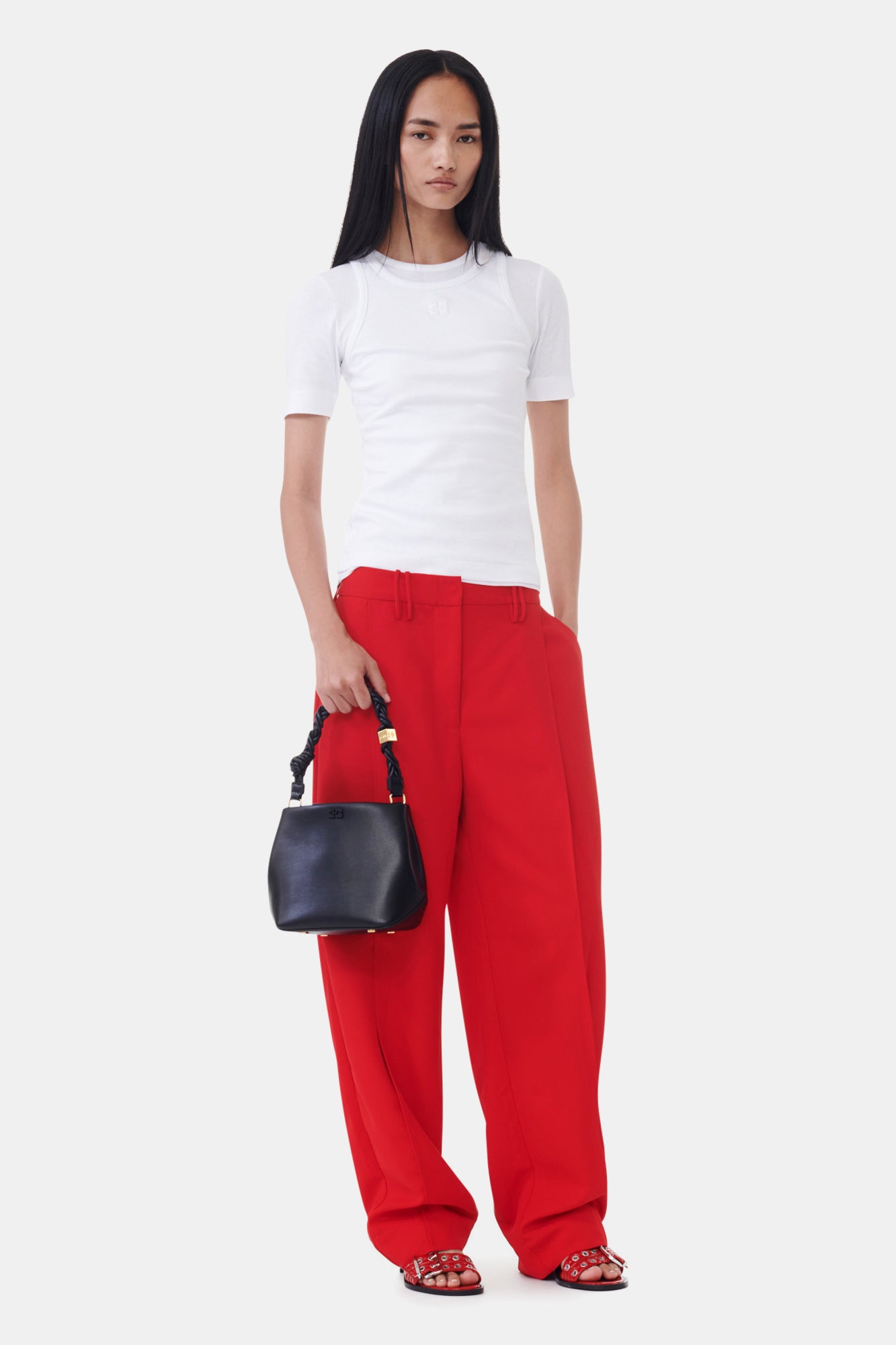Light Twill Suiting Relaxed Pleated Pants | Barbados Cherry