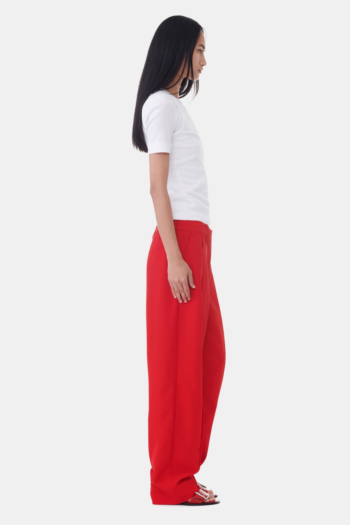 Light Twill Suiting Relaxed Pleated Pants | Barbados Cherry