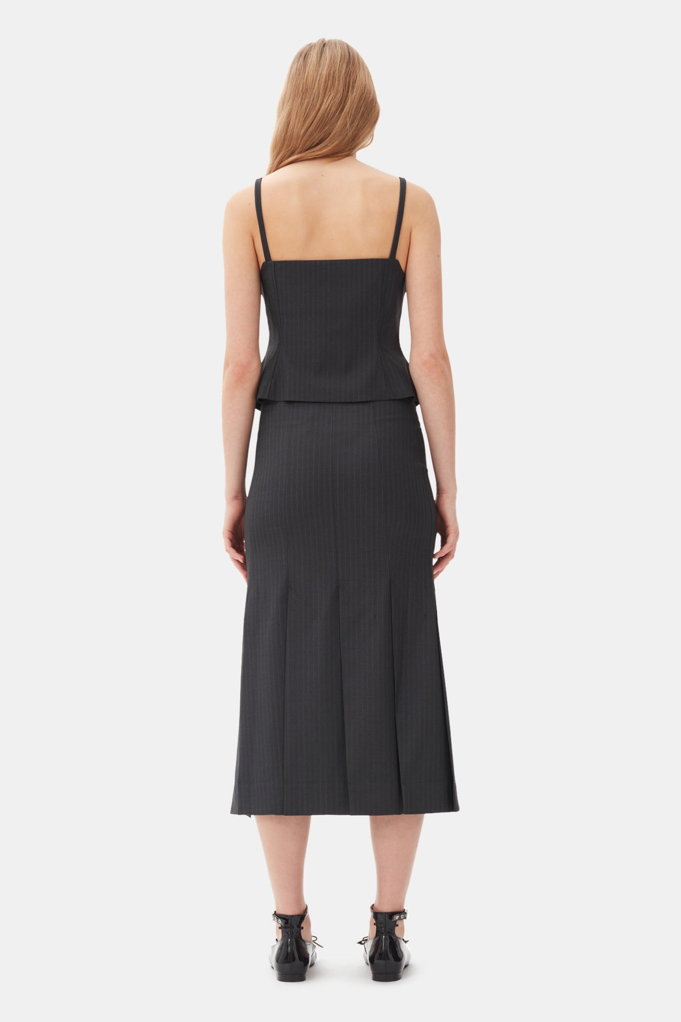 Stripe Suiting Midi Skirt | Phantom