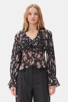 Floral Printed Pleated Georgette Blouse | Phantom