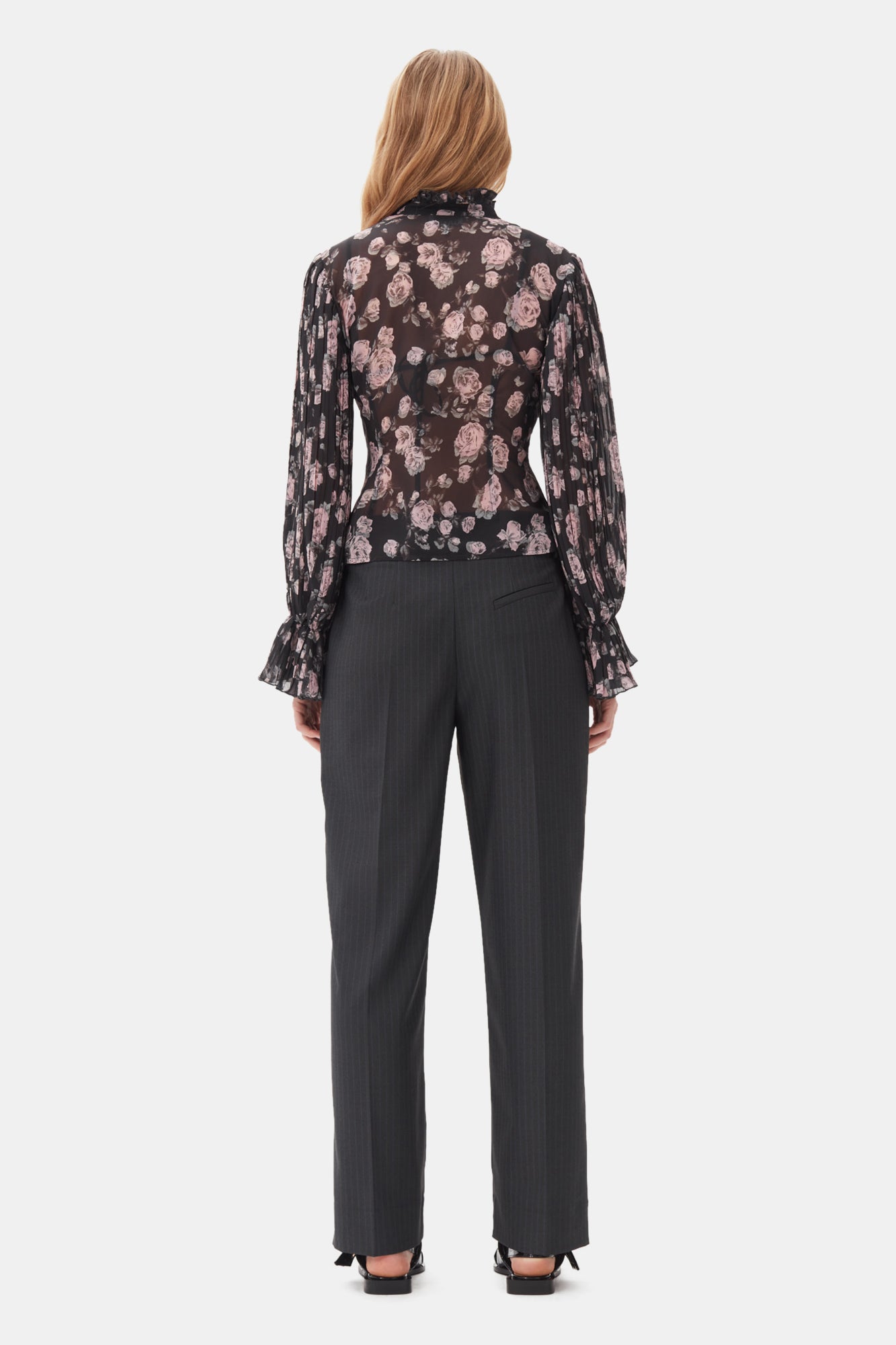 Floral Printed Pleated Georgette Blouse | Phantom