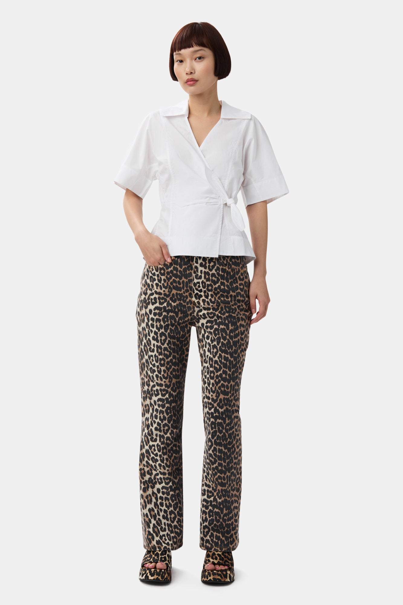 Cotton Poplin Short Sleeve Wrap Blouse | Bright White