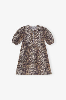 Printed Cotton Tie String Mini Dress | Leopard