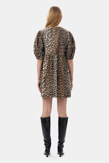 Printed Cotton Tie String Mini Dress | Leopard