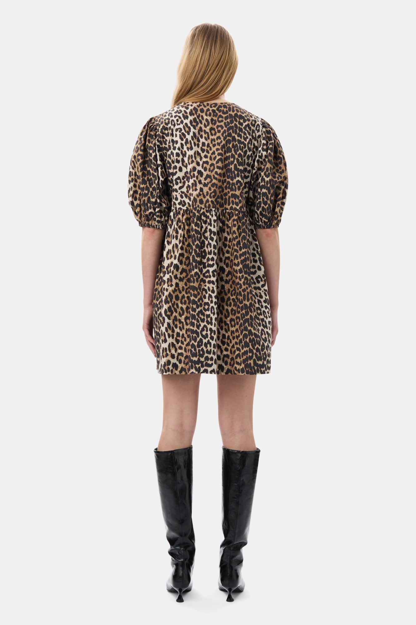 Printed Cotton Tie String Mini Dress | Leopard
