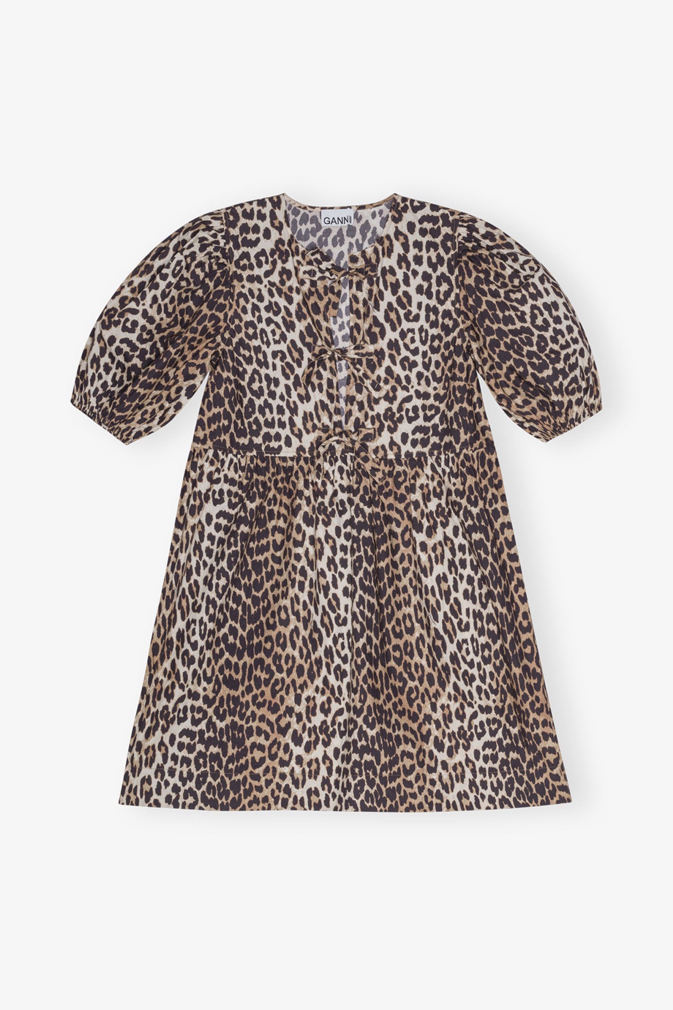 Printed Cotton Tie String Mini Dress | Leopard