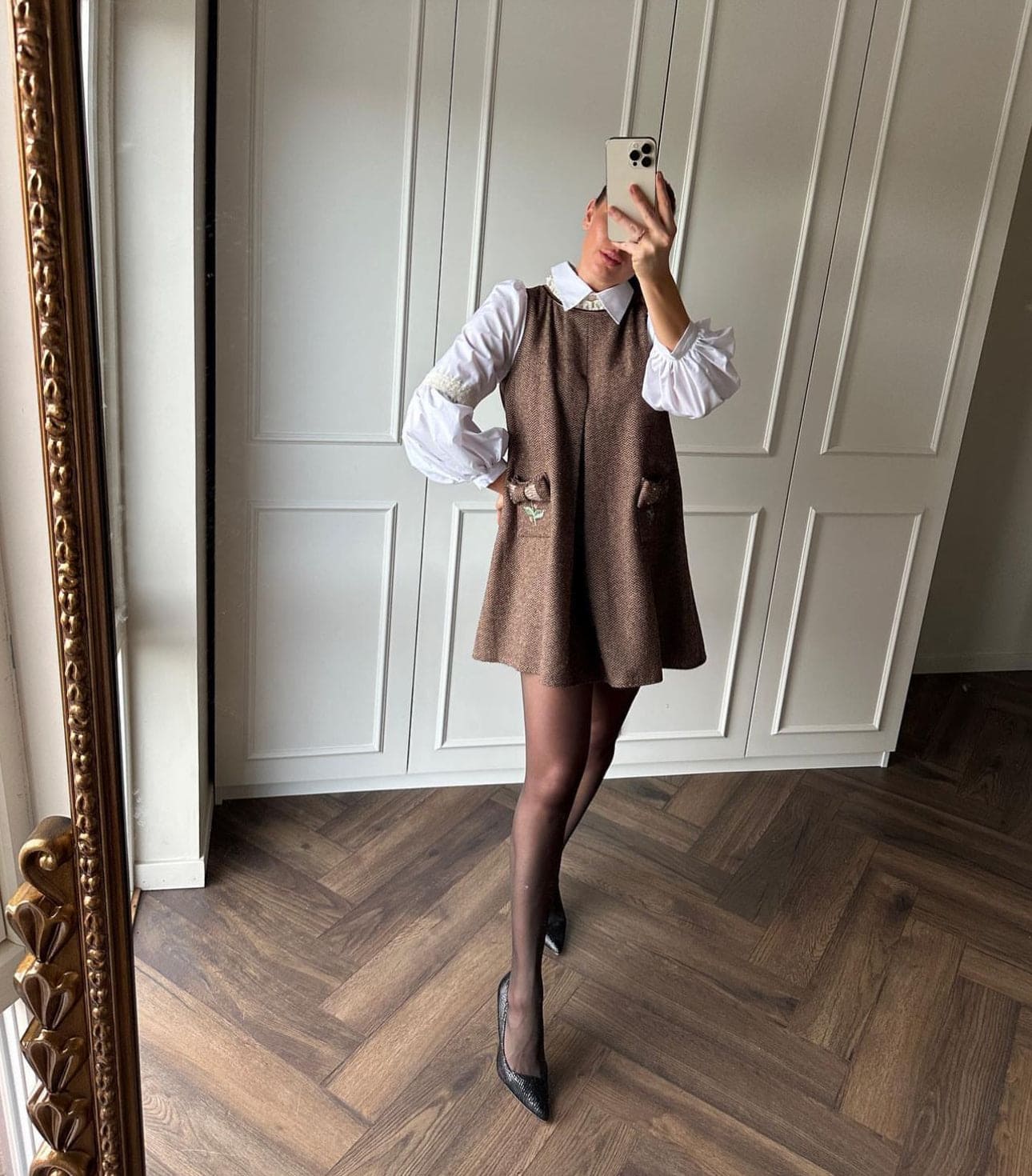 Women | Herringbone Tweed Mom Dress | Brown