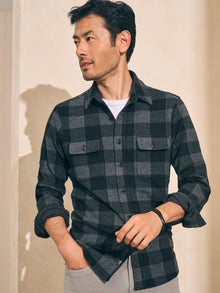 The Legend Sweater Shirt By Faherty In Charcoal Black Buffalo