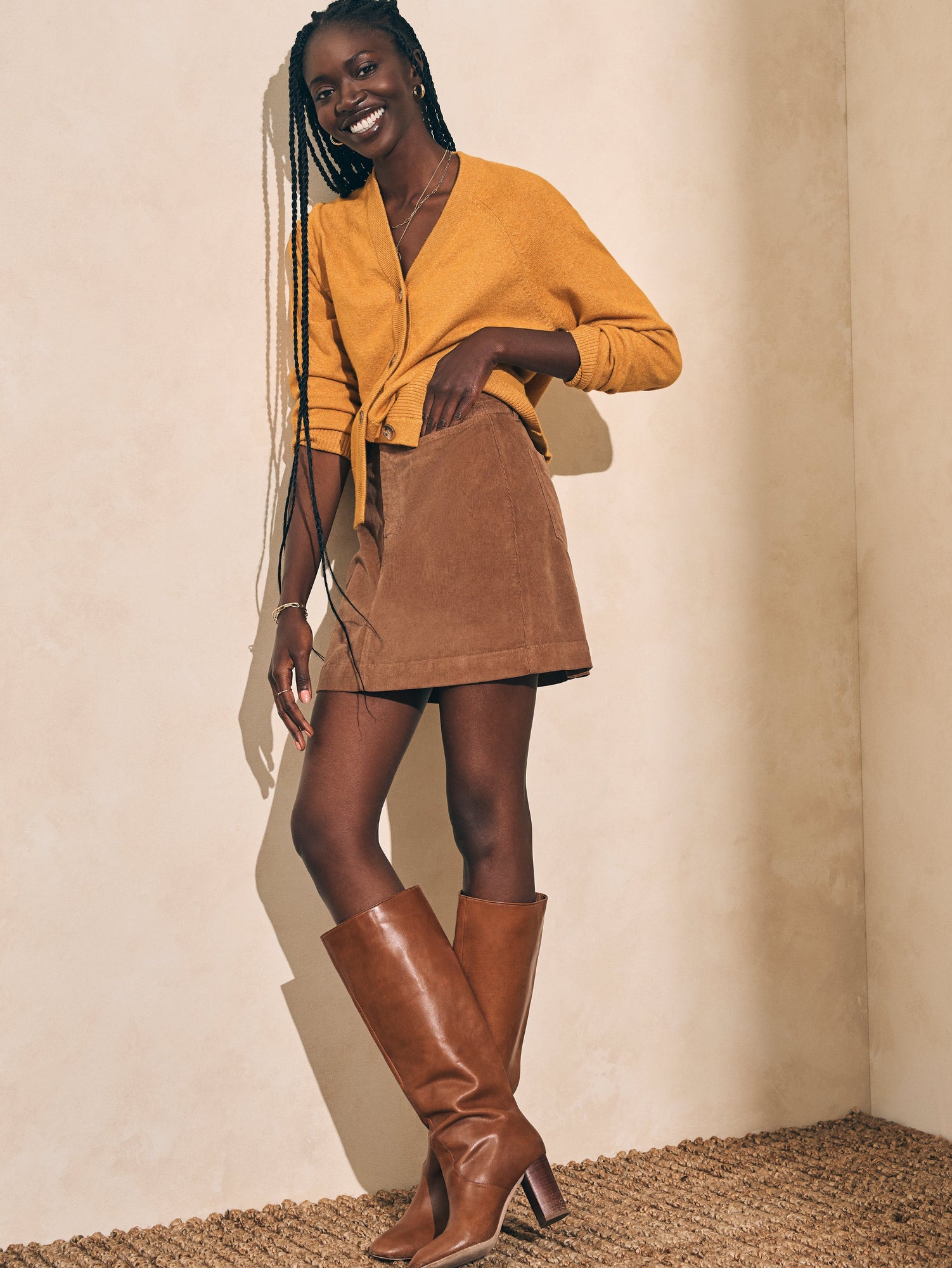 Womens | Stretch Cord Mini Skirt | Cord Brown