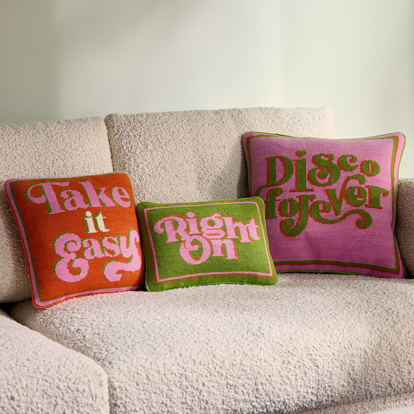Right On Needlepoint Pillow | Green/White