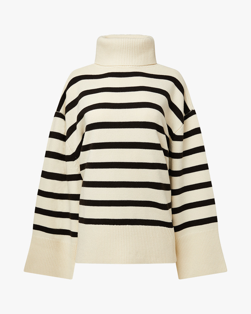 Striped Turtle Neck Sweater | Ecru/Black