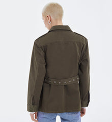 Denim Jacket With Belt | Women | Khaki