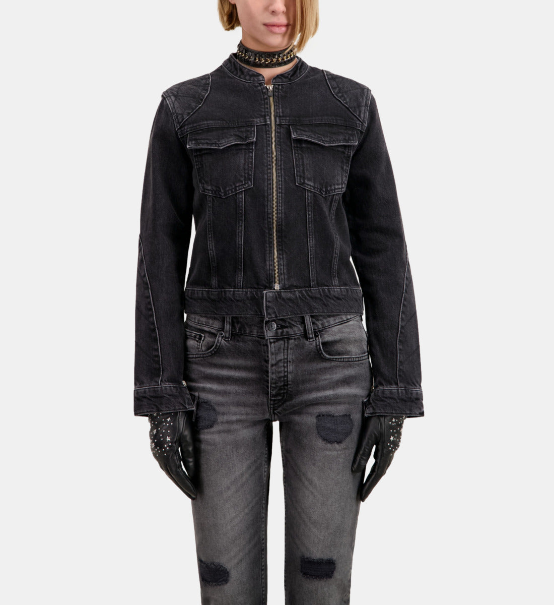 Denim Biker Jacket | Women | Black Washed