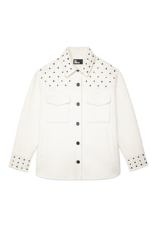 Wool-Blend Overshirt-Style Jacket With Studs | Women | Ecru