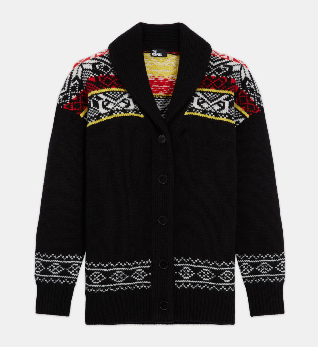 Patterned Wool Cardigan | Women | Black x Red x Yellow