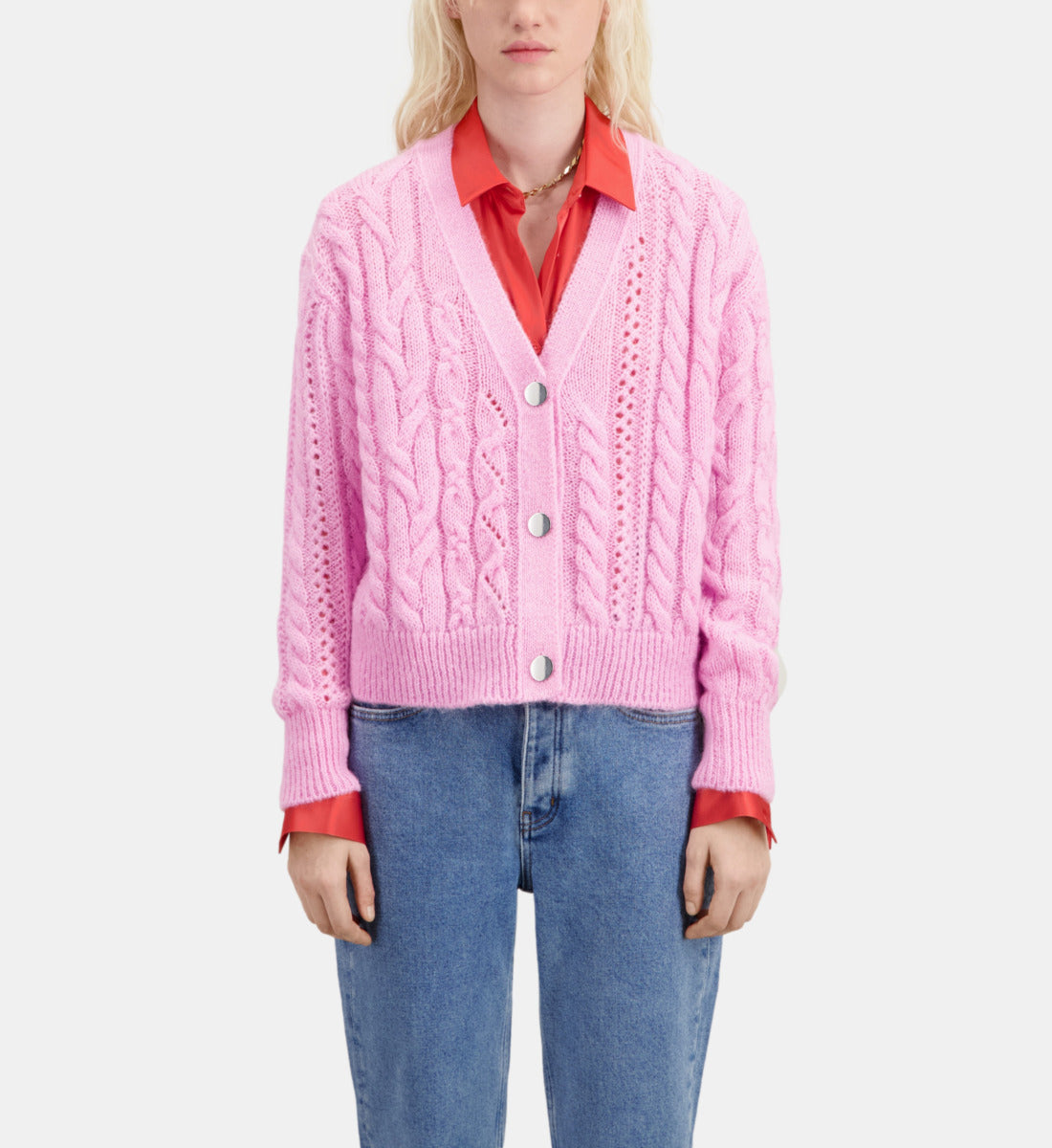 Cable-Knit Wool-Blend Cardigan | Women | Pink