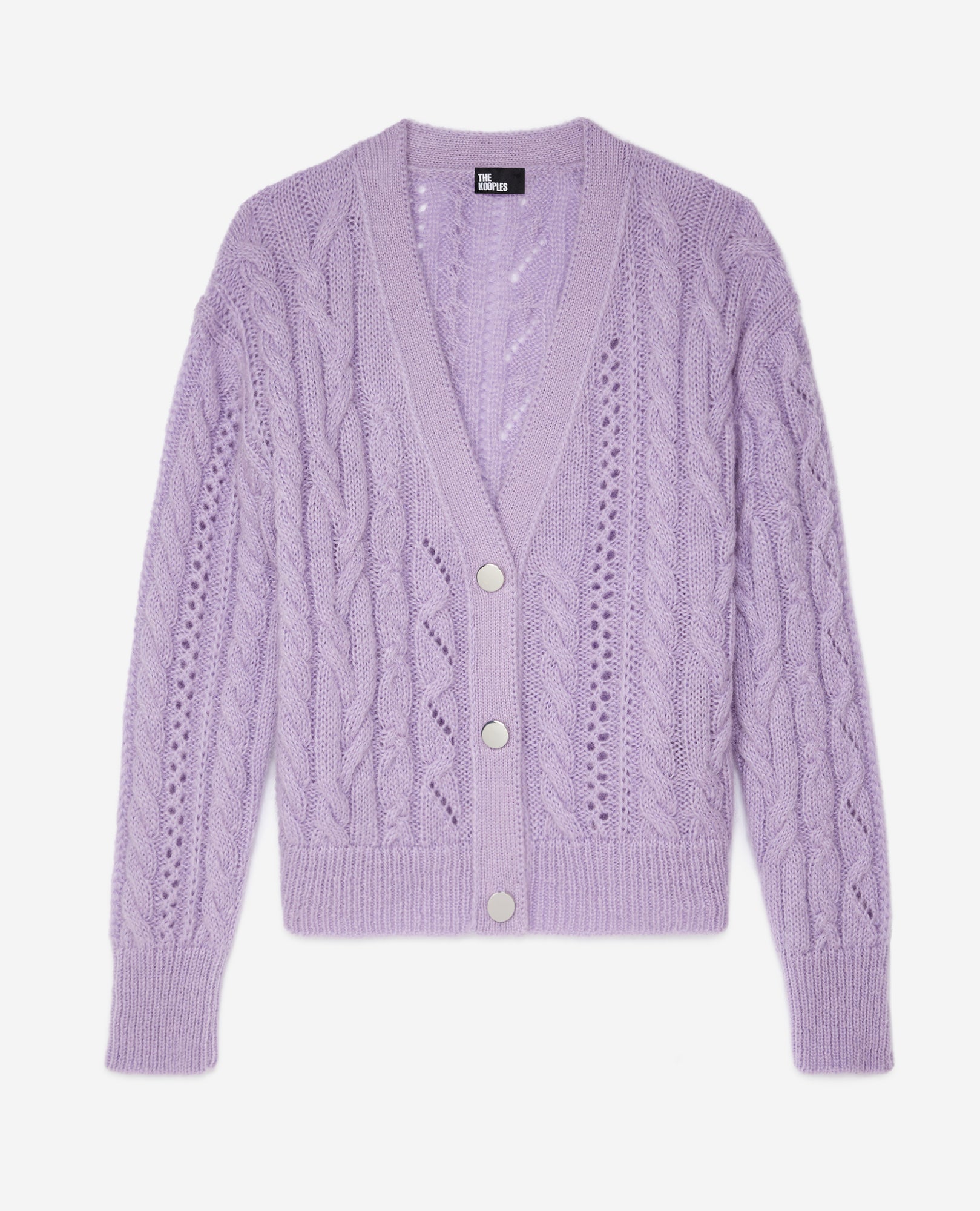 Mauve Cable-Knit Wool-Blend Cardigan | Women | Violet