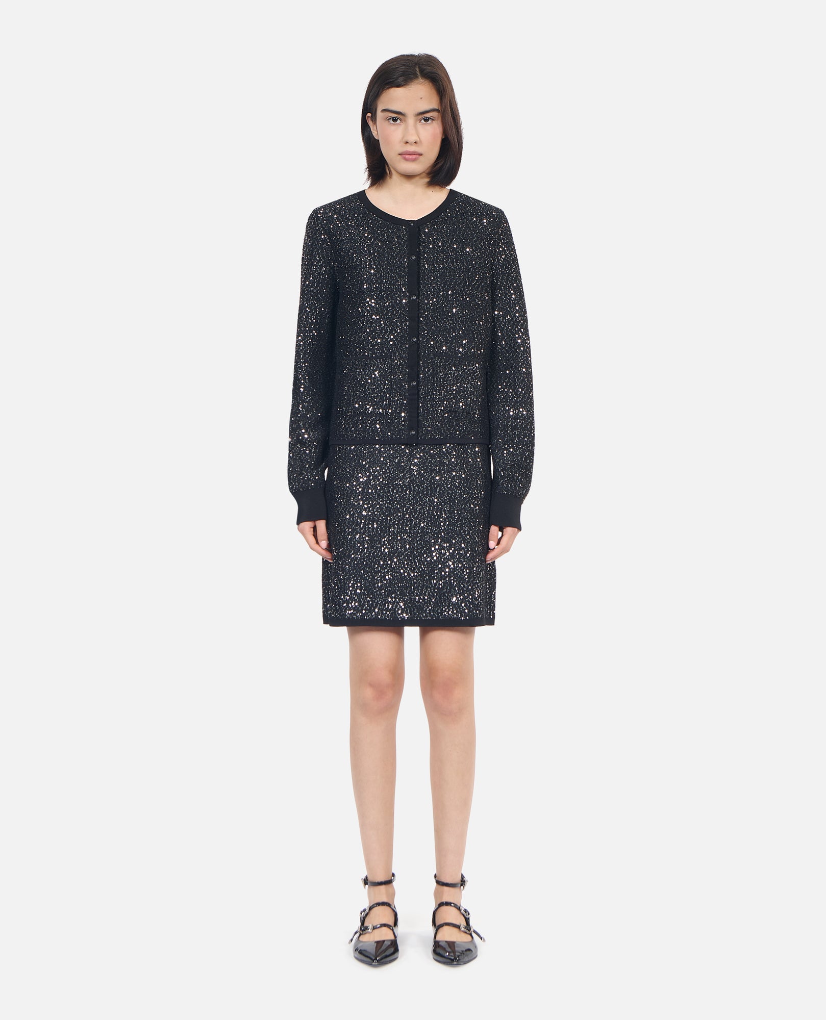 Sequined Knit Cardigan | Women | Black